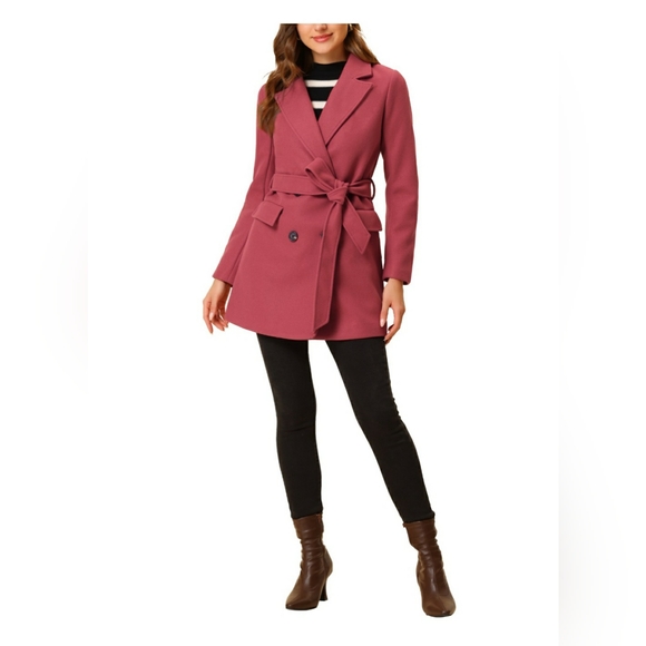 🏷Allegra K NWT Women's Notch Lapel Double Breasted Belted Trenchcoat L - Picture 1 of 16